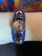 Armband-mehrsträngig, blau,mit 2x Wechseldruckknopf,Symbol Lakhovsky MWO Schwingkreis Oszillator Antenne (stromlos), Wechsel Disc ca. 18 mm hinter Glas,