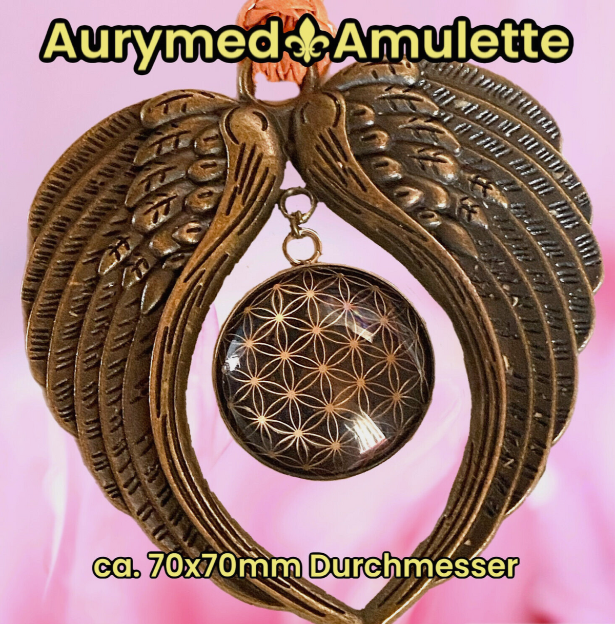 Amulett – Blume des Lebens – 25 mm / goldlegiert / schwarz – Produktansicht 1
