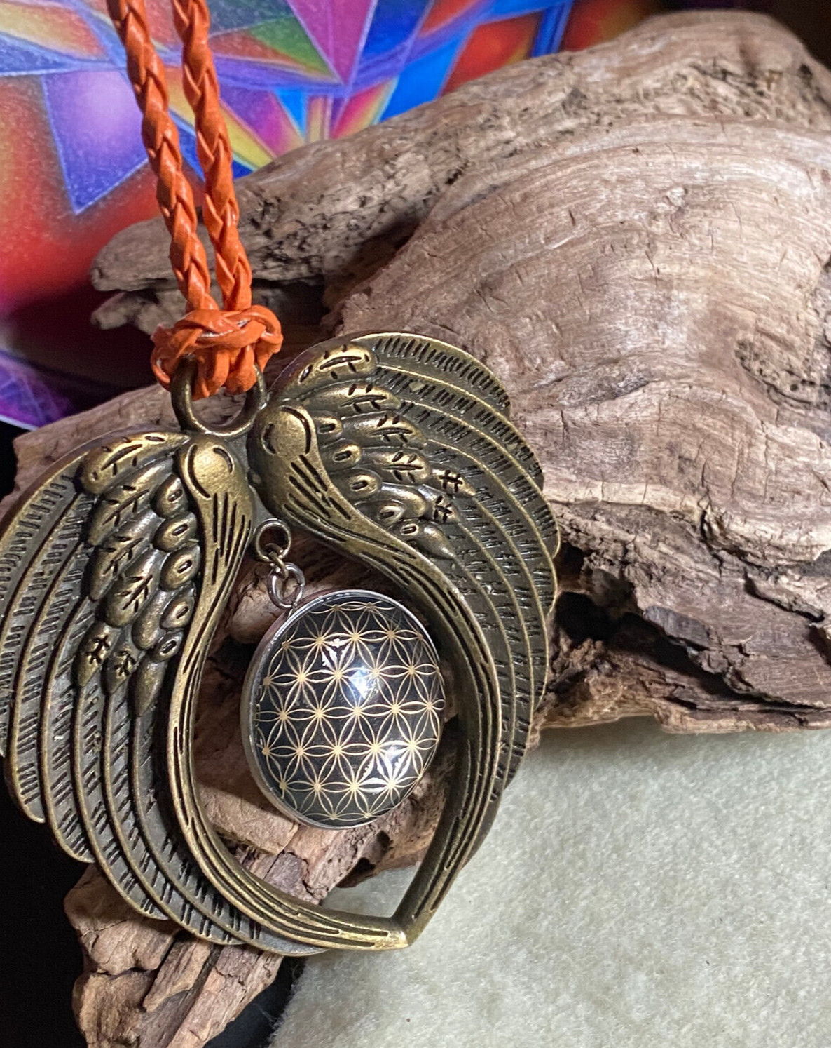 Amulett – Blume des Lebens – 25 mm / goldlegiert / schwarz – Produktansicht 1