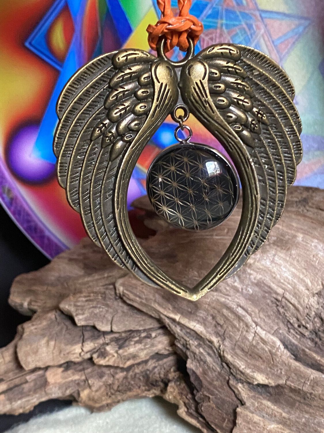 Amulett – Blume des Lebens – 25 mm / goldlegiert / schwarz – Produktansicht 1