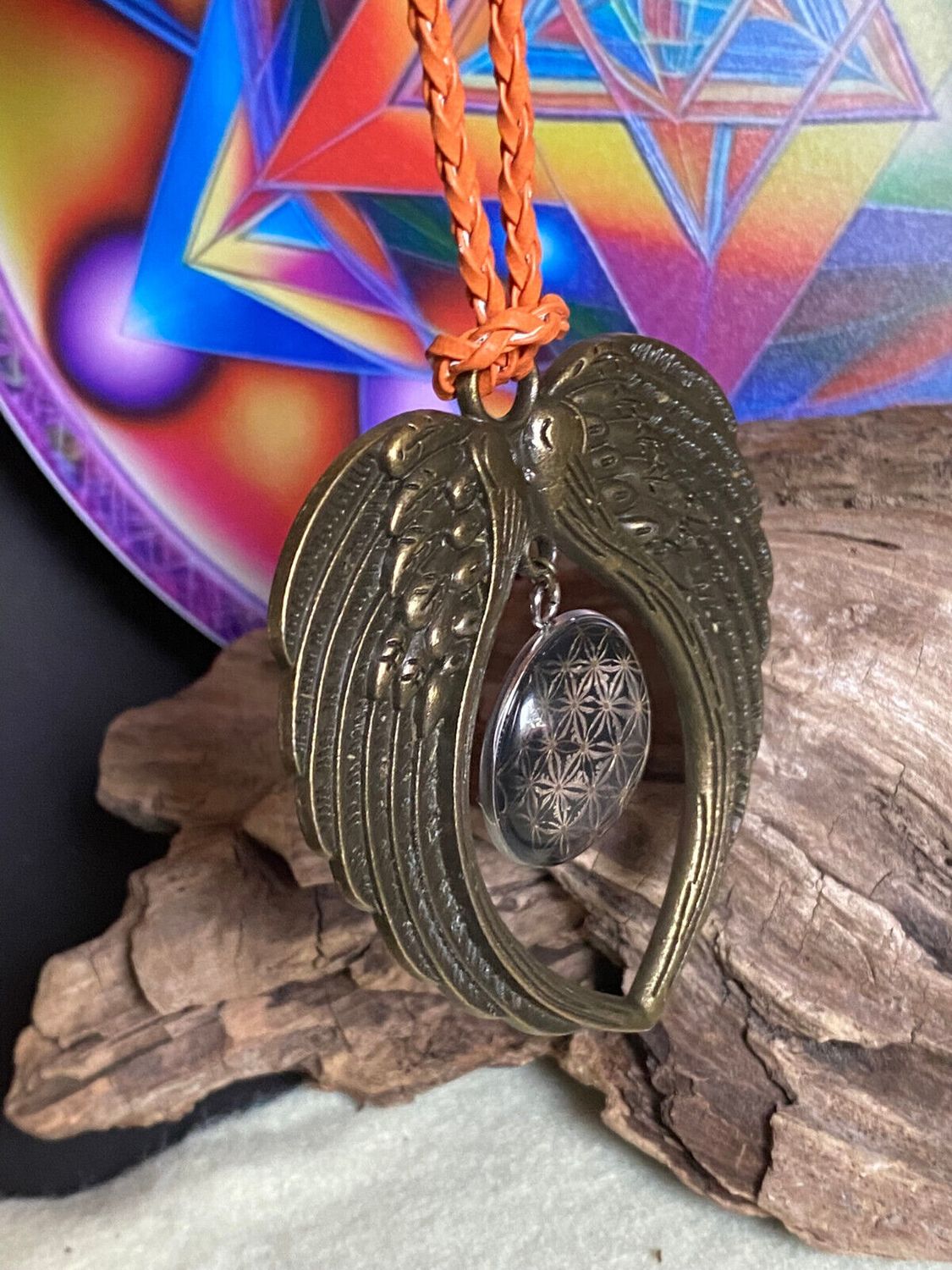 Amulett – Blume des Lebens – 25 mm / goldlegiert / schwarz – Produktansicht 1
