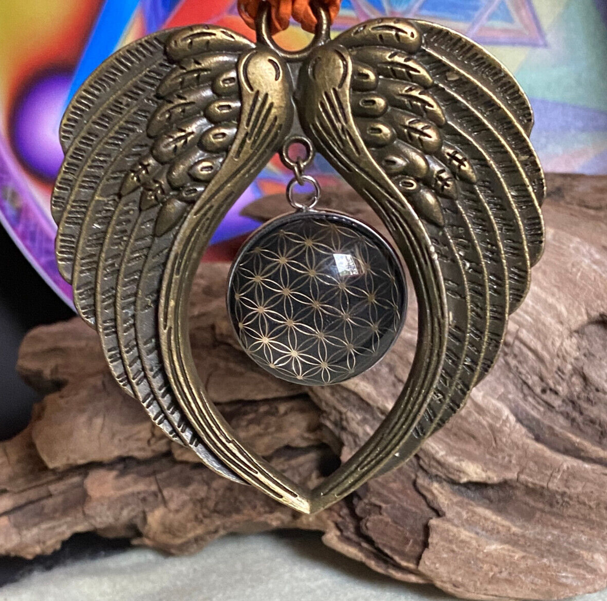 Amulett – Blume des Lebens – 25 mm / goldlegiert / schwarz – Produktansicht 1