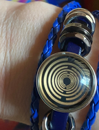 Armband-mehrsträngig, blau,mit 2x Wechseldruckknopf,Symbol Lakhovsky MWO Schwingkreis Oszillator Antenne (stromlos), Wechsel Disc ca. 18 mm hinter Glas,
