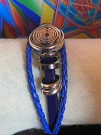 Armband-mehrsträngig, blau,mit 2x Wechseldruckknopf,Symbol Lakhovsky MWO Schwingkreis Oszillator Antenne (stromlos), Wechsel Disc ca. 18 mm hinter Glas,