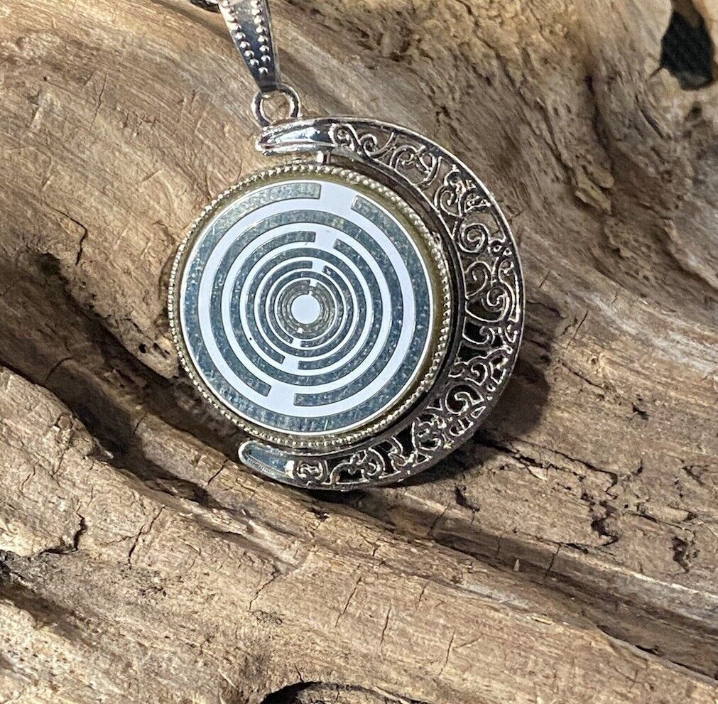 Amulett 2er-Set – Dreh – /Wende – Medaillon Mond – Lakhovsky MWO + Dodecagram – 25 mm / zinnlegiert – Produktansicht 1