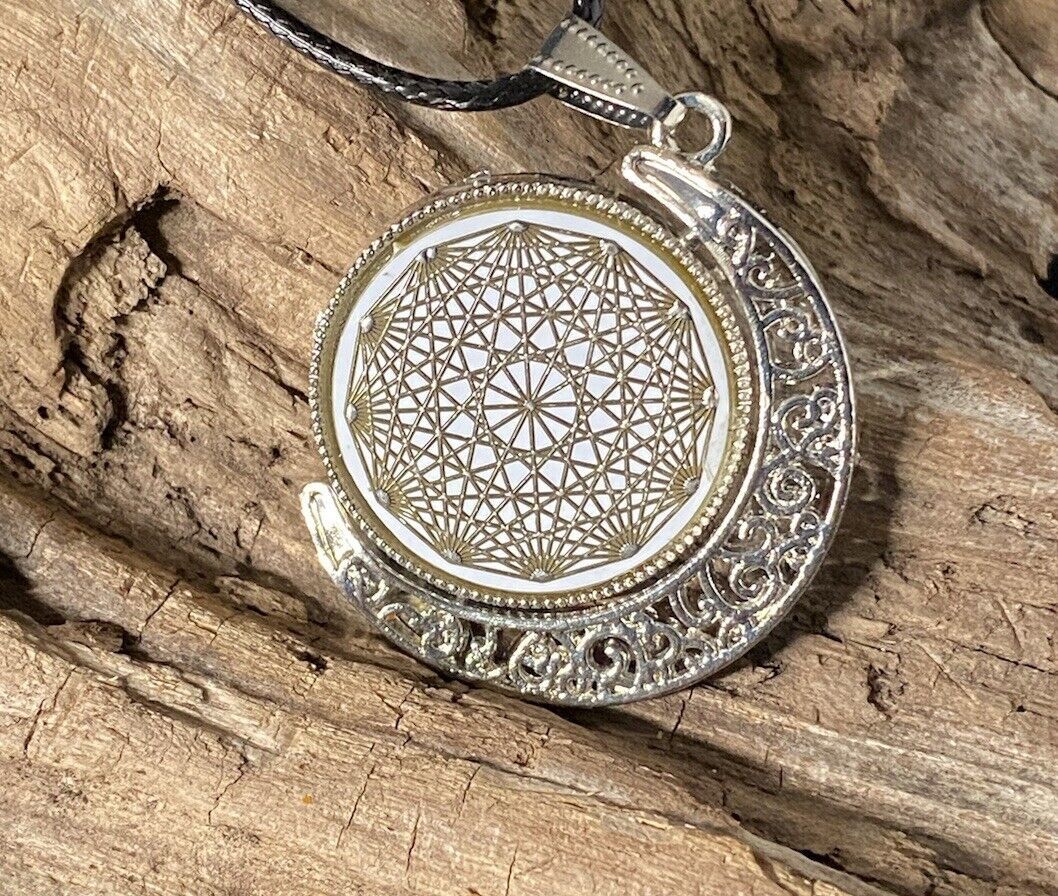Amulett 2er-Set – Dreh – /Wende – Medaillon Mond – Lakhovsky MWO + Dodecagram – 25 mm / zinnlegiert – Produktansicht 1