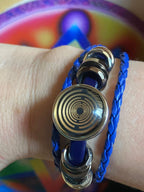Armband-mehrsträngig, blau,mit 2x Wechseldruckknopf,Symbol Lakhovsky MWO Schwingkreis Oszillator Antenne (stromlos), Wechsel Disc ca. 18 mm hinter Glas,