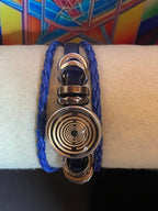 Armband-mehrsträngig, blau,mit 2x Wechseldruckknopf,Symbol Lakhovsky MWO Schwingkreis Oszillator Antenne (stromlos), Wechsel Disc ca. 18 mm hinter Glas,