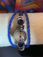 Armband-mehrsträngig, blau,mit 2x Wechseldruckknopf,Symbol Lakhovsky MWO Schwingkreis Oszillator Antenne (stromlos), Wechsel Disc ca. 18 mm hinter Glas,