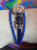 Armband-mehrsträngig, blau,mit 2x Wechseldruckknopf,Symbol Lakhovsky MWO Schwingkreis Oszillator Antenne (stromlos), Wechsel Disc ca. 18 mm hinter Glas,