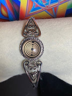 Armband-silberfarbend,Wechseldruckknopf,Symbol Lakhovsky MWO Schwingkreis Oszillator Antenne (stromlos), weiße+schwarze Disc gold legiert + Kupfer unterlegt ca. 18 mm hinter Glas,Magnetverschluss