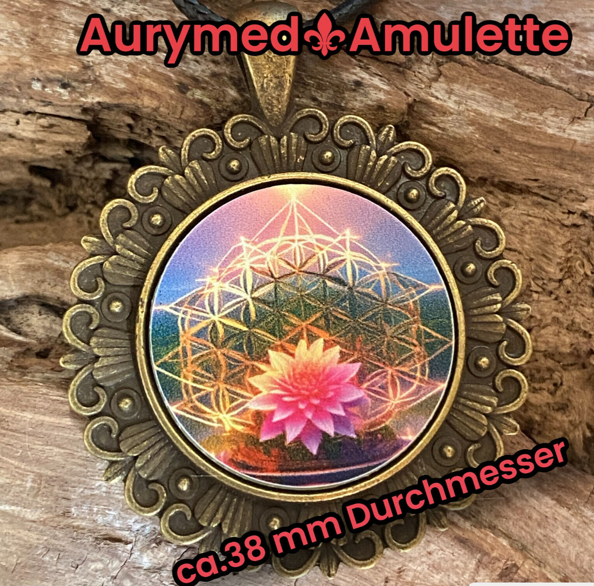 Amulett – Merkaba + Blume des Lebens – 25 mm / regenbogenfarben – Produktansicht 1