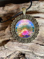 Amulett – Merkaba + Blume des Lebens – 25 mm / regenbogenfarben – Produktansicht 1