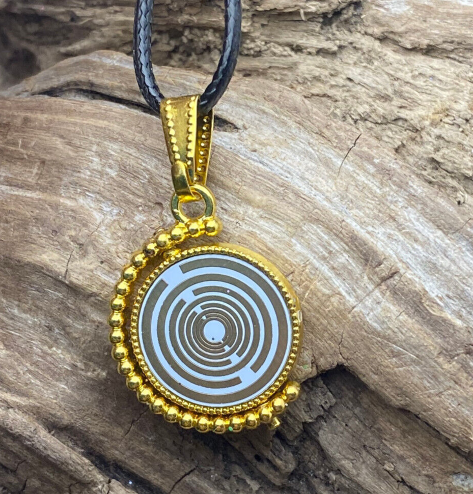 Amulett – Dreh – /Wende Anhänger goldfarben – Lakhovsky MWO – 16 mm / goldlegiert / schwarz – Produktansicht 1