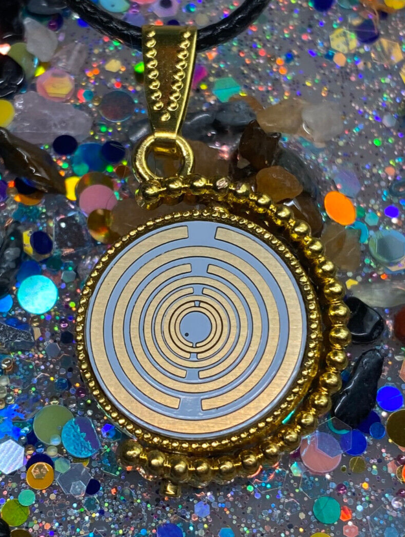 Amulett – Dreh – /Wende Anhänger goldfarben – Lakhovsky MWO – 16 mm / goldlegiert / schwarz – Produktansicht 1