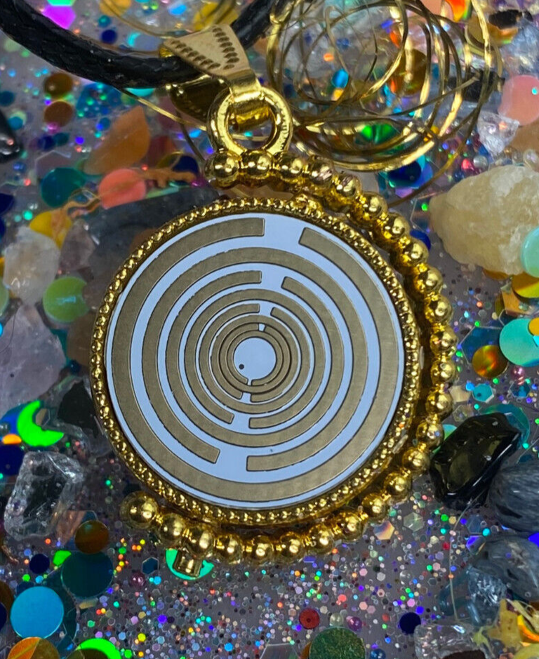 Amulett – Dreh – /Wende Anhänger goldfarben – Lakhovsky MWO – 16 mm / goldlegiert / schwarz – Produktansicht 1