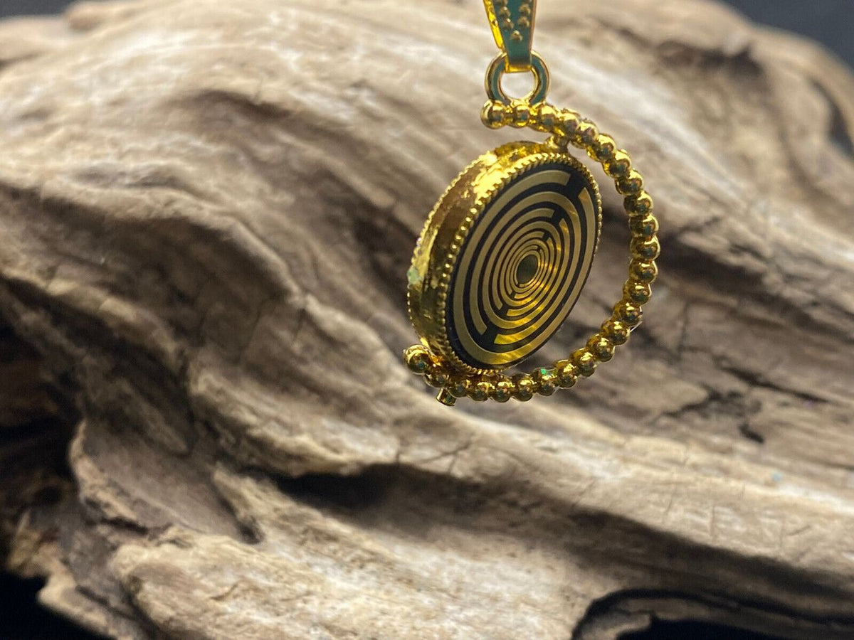Amulett – Dreh – /Wende Anhänger goldfarben – Lakhovsky MWO – 16 mm / goldlegiert / schwarz – Produktansicht 1