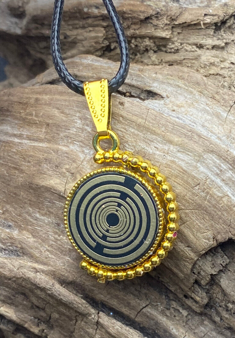 Amulett – Dreh – /Wende Anhänger goldfarben – Lakhovsky MWO – 16 mm / goldlegiert / schwarz – Produktansicht 1