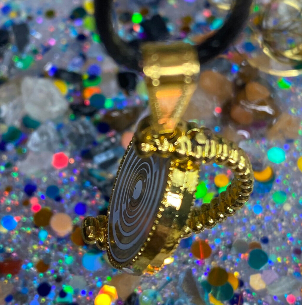 Amulett – Dreh – /Wende Anhänger goldfarben – Lakhovsky MWO – 16 mm / goldlegiert / schwarz – Produktansicht 1