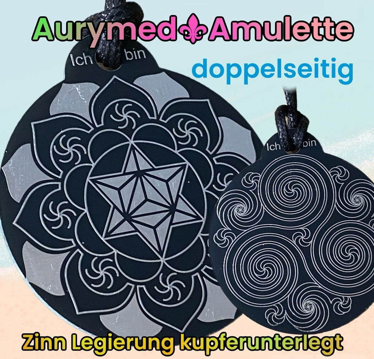 Amulett – Ich bin – Merkaba – Triskele schwarz mit zinnlegiert ca. 48mmx52 mm – Produktansicht 1