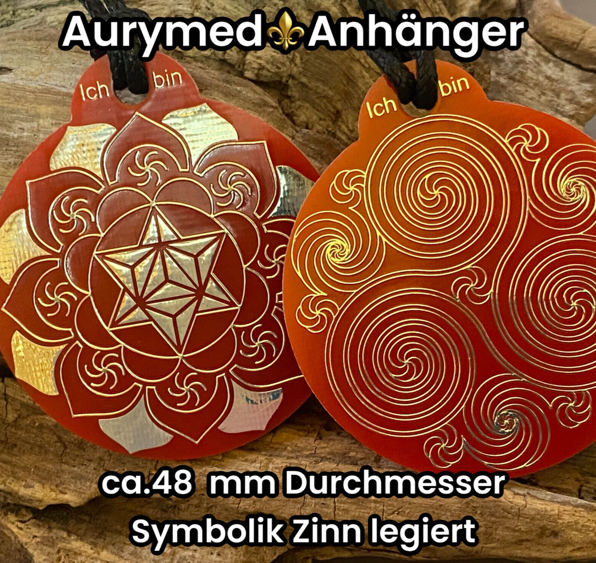 Amulett – Ich bin – Merkaba – Triskele rot mit zinnlegiert ca. 48mmx52 mm – Produktansicht 1