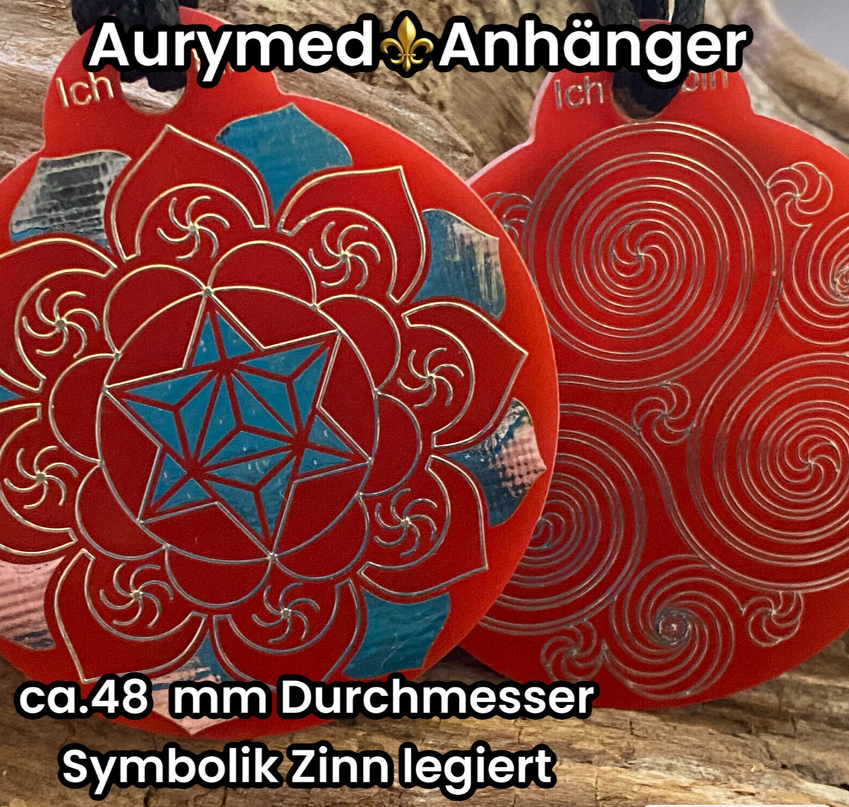 Amulett – Ich bin – Merkaba – Triskele rot mit zinnlegiert ca. 48mmx52 mm – Produktansicht 1