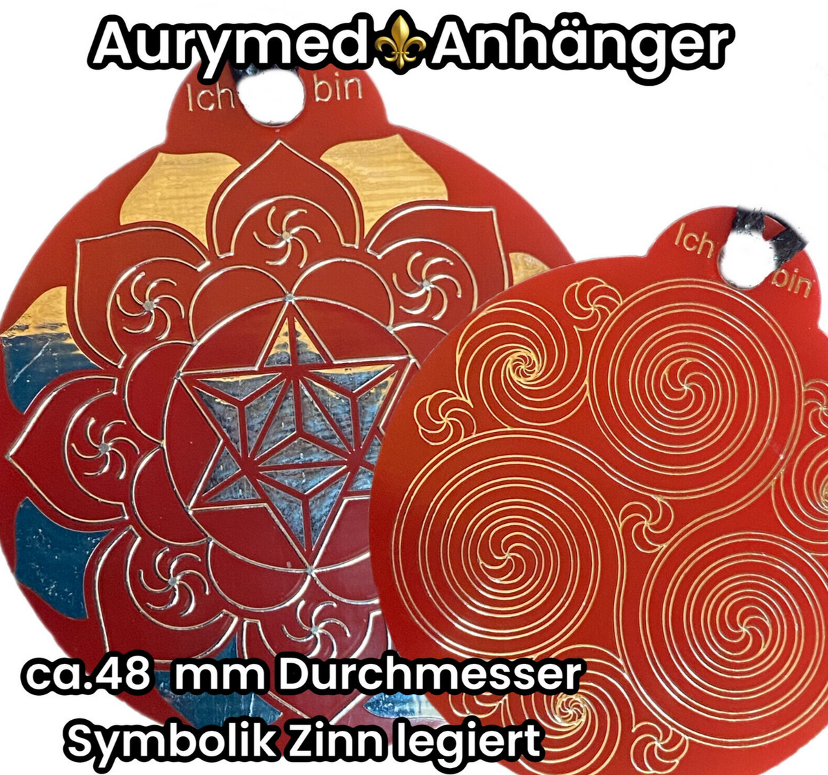 Amulett – Ich bin – Merkaba – Triskele rot mit zinnlegiert ca. 48mmx52 mm – Produktansicht 1