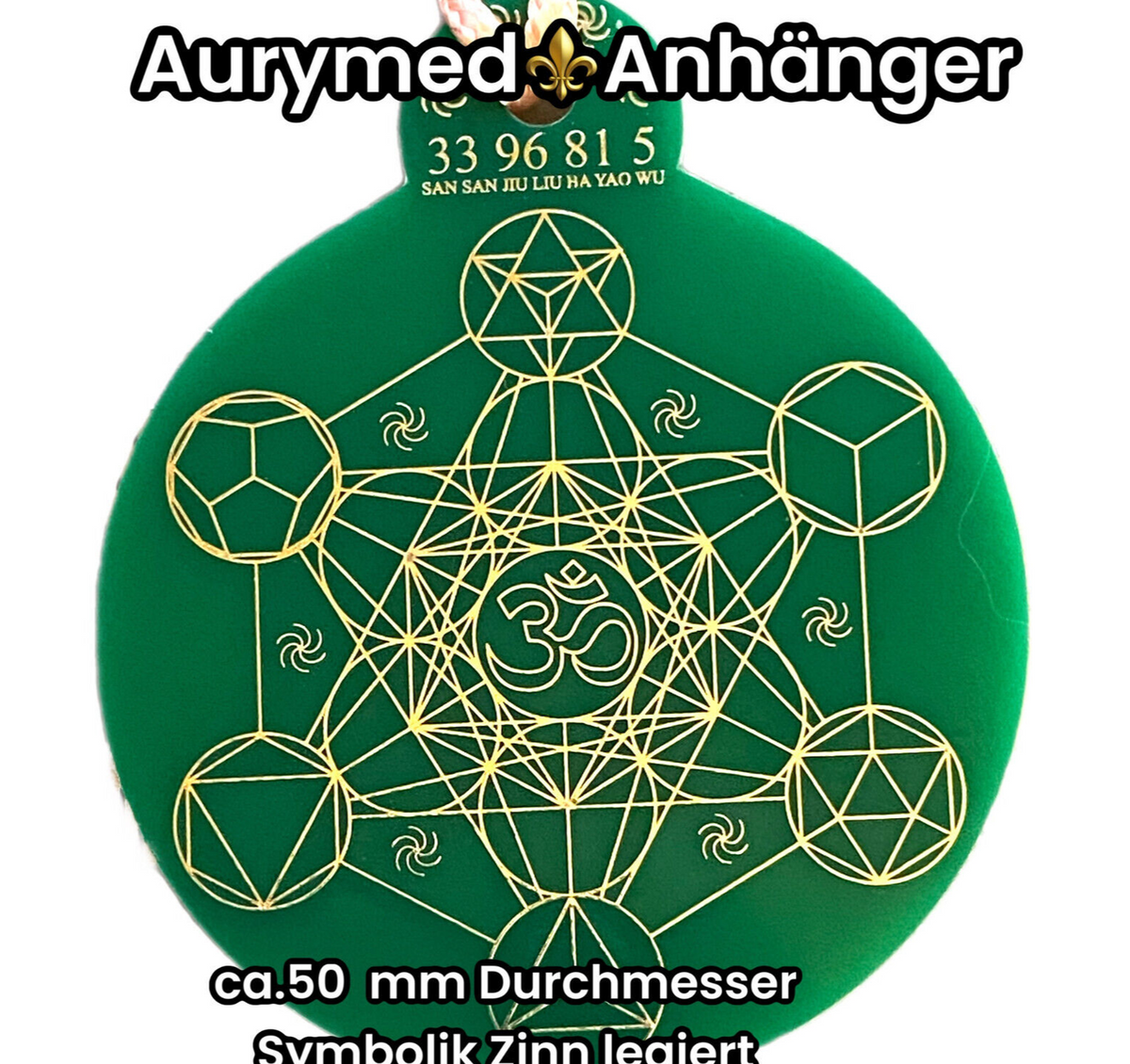 Anhänger Metatron waldgrün, zinnlegiert ca. 52 mm x 62 mm – Produktansicht 1