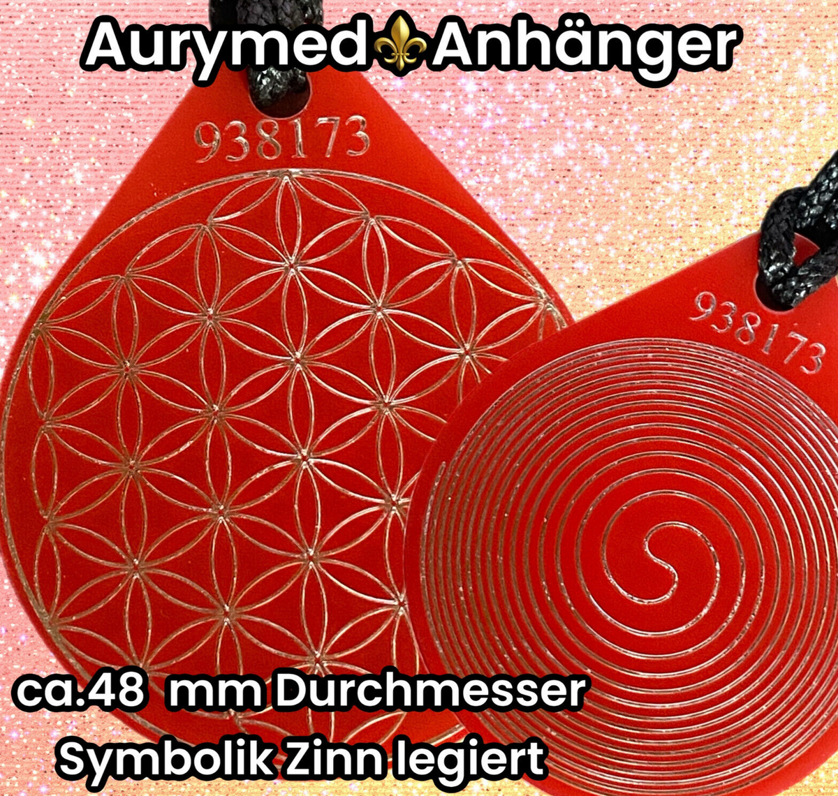 Anhänger Blume des Lebens – Bifilar Spule, rot, ca. 40 mm x 48 mm, zinnlegiert – Produktansicht 1