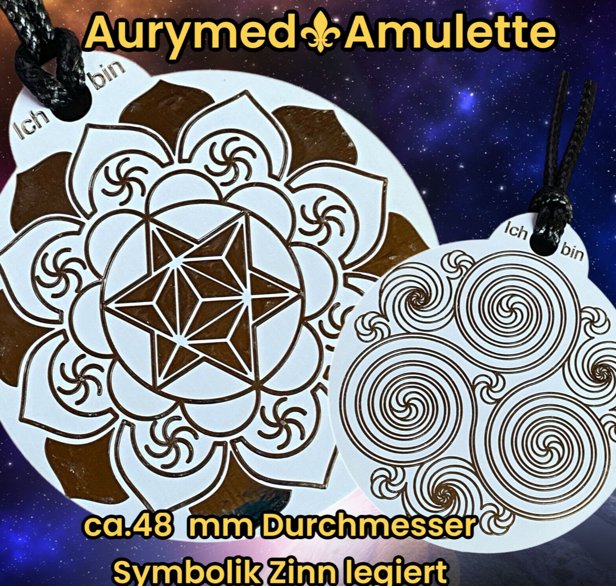 Amulett – Ich bin – Merkaba – Triskele weiß mit zinnlegiert ca. 48mmx52 mm – Produktansicht 1