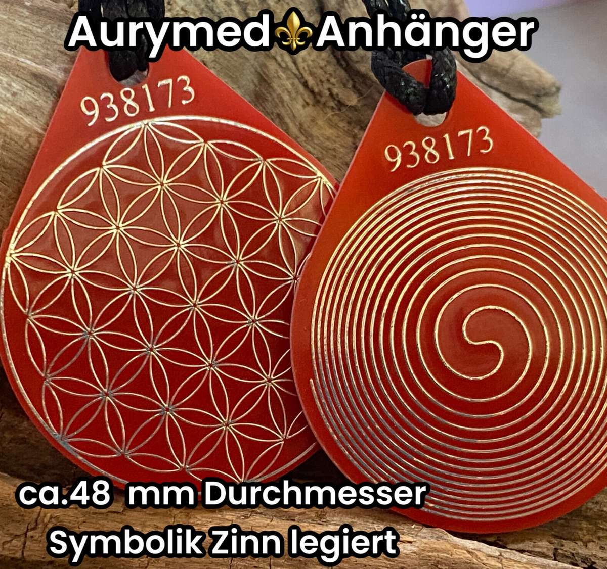 Anhänger Blume des Lebens – Bifilar Spule, rot, ca. 40 mm x 48 mm, zinnlegiert – Produktansicht 1