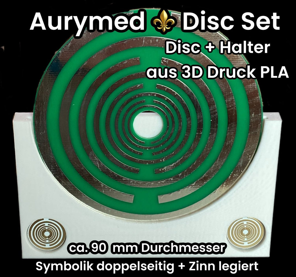 90 mm Disc – Lakhovsky MWO – 1× PLA-Halter / zinnlegiert / grün – Produktansicht 1