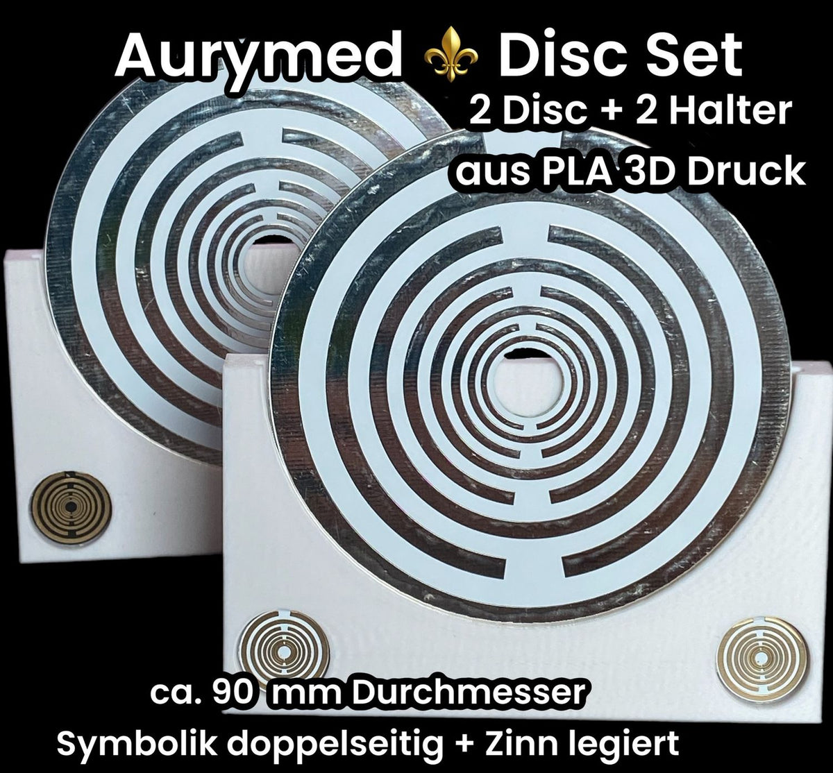 90 mm Disc 2er-Set – Lakhovsky MWO – 2× PLA-Halter / zinnlegiert / weiß – Produktansicht 1