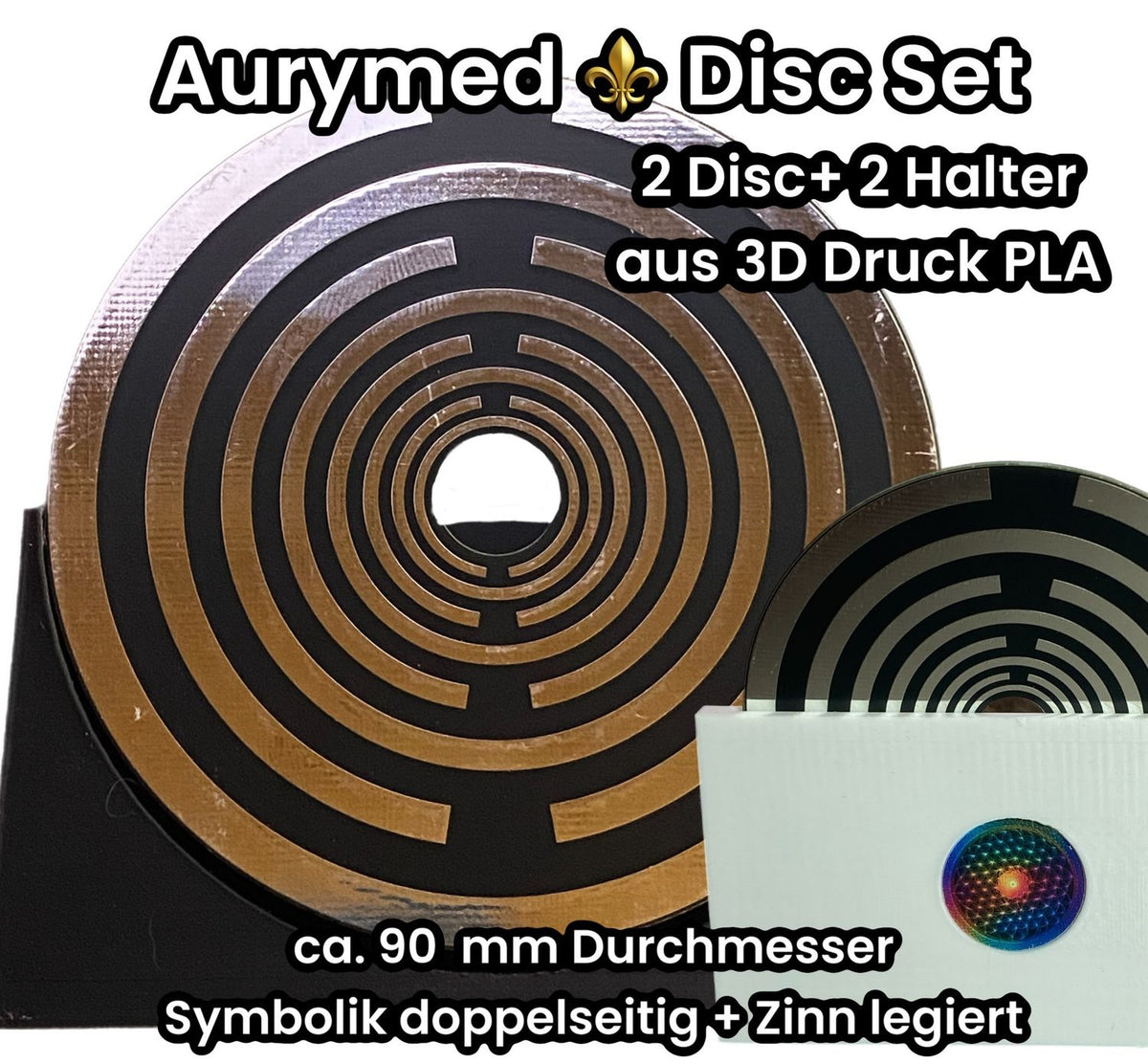 90 mm Disc 2er-Set – Lakhovsky MWO – 2× PLA-Halter / zinnlegiert / schwarz – Produktansicht 1