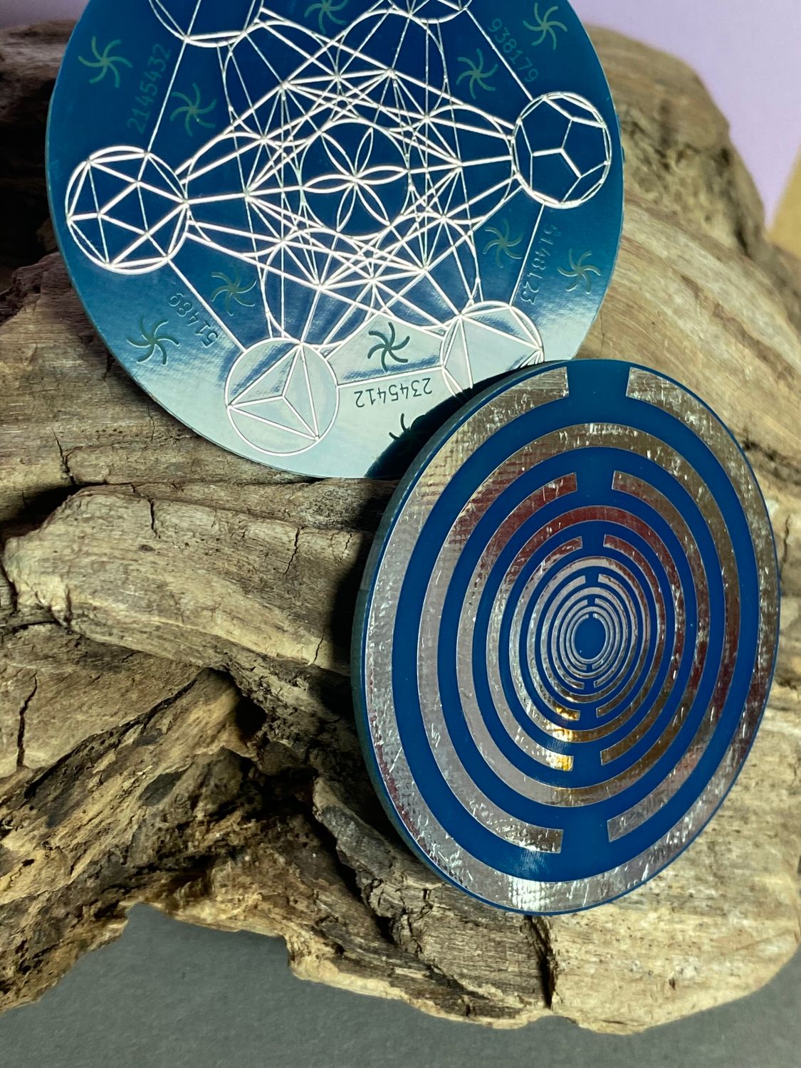 50 mm Disc – 1 Stück Metatron+ die MWO Lakhovsky MWO doppelseitig, blau, zinnlegiert, kupferunterlegt – Produktansicht 1