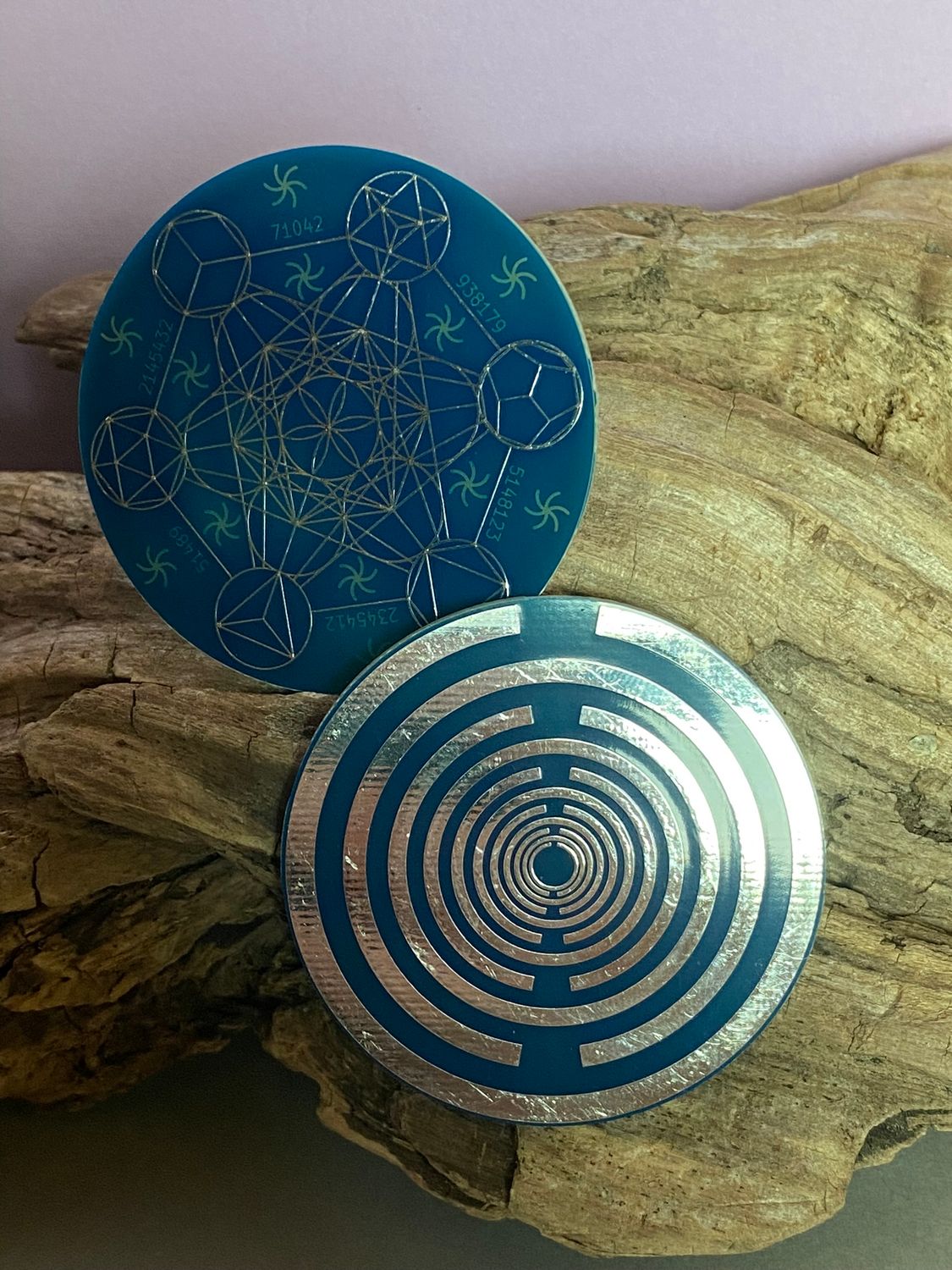 50 mm Disc – 1 Stück Metatron+ die MWO Lakhovsky MWO doppelseitig, blau, zinnlegiert, kupferunterlegt – Produktansicht 1