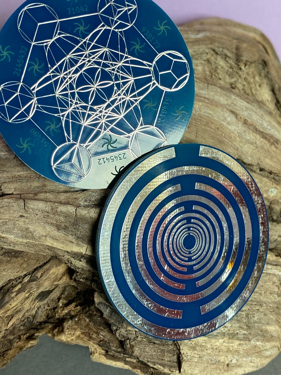 50 mm Disc – 1 Stück Metatron+ die MWO Lakhovsky MWO doppelseitig, blau, zinnlegiert, kupferunterlegt – Produktansicht 1