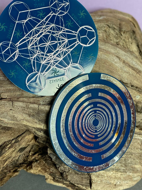 50 mm Disc – 1 Stück Metatron+ die MWO Lakhovsky MWO doppelseitig, blau, zinnlegiert, kupferunterlegt – Produktansicht 1