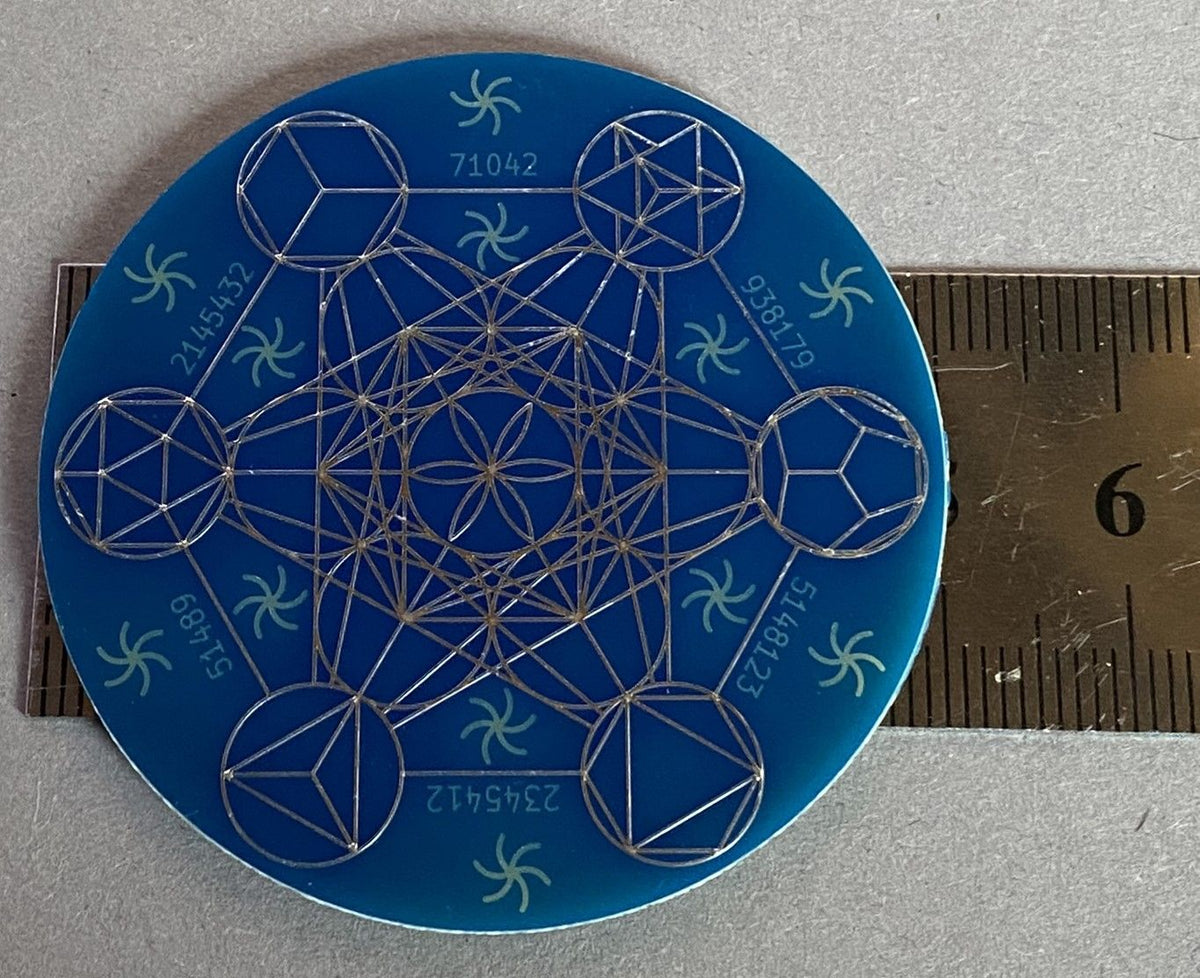 50 mm Disc – 1 Stück Metatron+ die MWO Lakhovsky MWO doppelseitig, blau, zinnlegiert, kupferunterlegt – Produktansicht 1