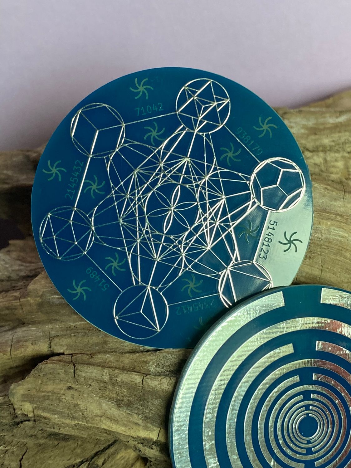50 mm Disc – 1 Stück Metatron+ die MWO Lakhovsky MWO doppelseitig, blau, zinnlegiert, kupferunterlegt – Produktansicht 1
