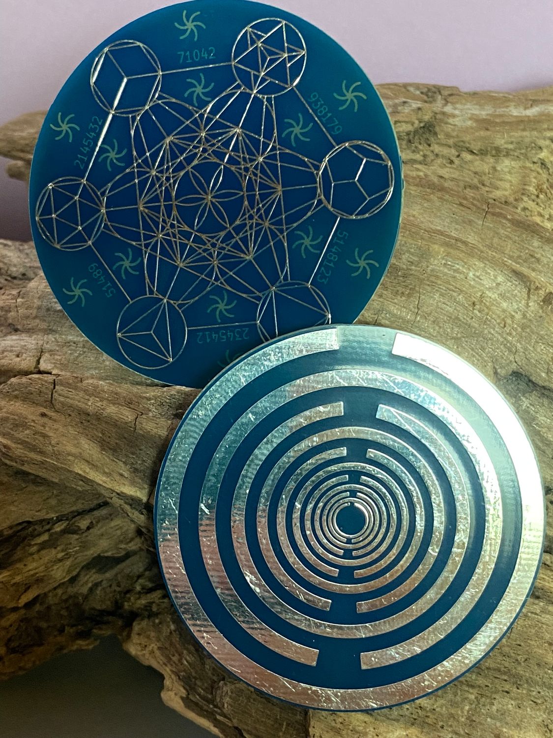 50 mm Disc – 1 Stück Metatron+ die MWO Lakhovsky MWO doppelseitig, blau, zinnlegiert, kupferunterlegt – Produktansicht 1