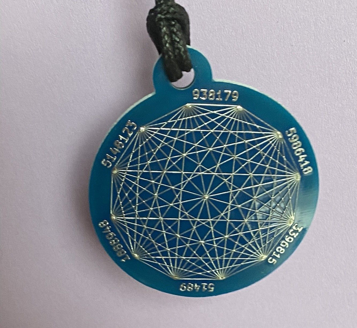 Amulett – Disc ca. 48x58 mm – Lakhovsky MWO + Dodecagram – 58 mm / zinnlegiert / blau – Produktansicht 1