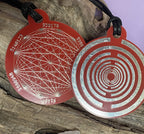 Amulett – Disc ca. 48x58 mm – Lakhovsky MWO + Dodecagram – 58 mm / zinnlegiert / rot – Produktansicht 1
