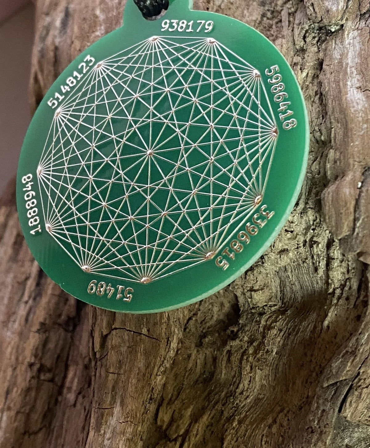 Amulett – Disc ca. 48x58 mm – Lakhovsky MWO + Dodecagram – 58 mm / zinnlegiert / grün – Produktansicht 1