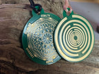 Amulett – Disc ca. 48x58 mm – Lakhovsky MWO + Dodecagram – 58 mm / goldlegiert / grün – Produktansicht 1