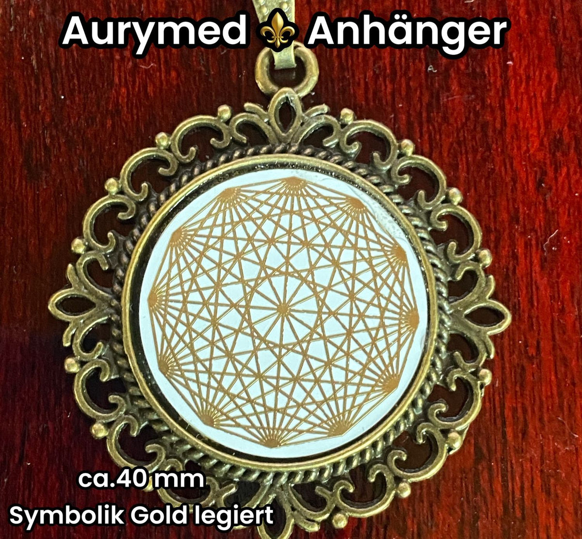 Amulett – Dodecagram als weisser 25 mm Coin – Dodecagram – 25 mm / goldlegiert / Fassung bronzefarben – Produktansicht 1