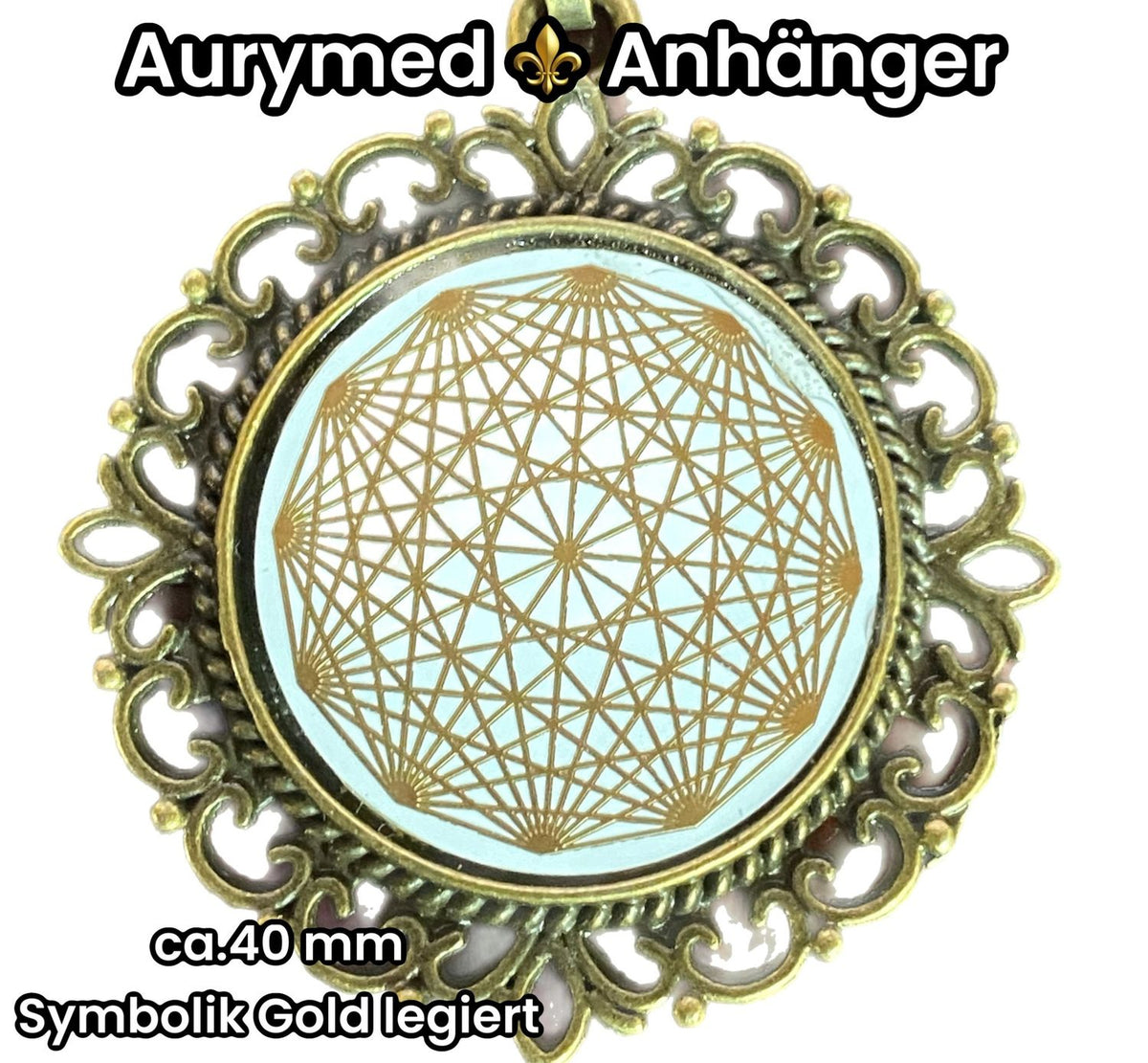 Amulett – Dodecagram als weisser 25 mm Coin – Dodecagram – 25 mm / goldlegiert / Fassung bronzefarben – Produktansicht 1