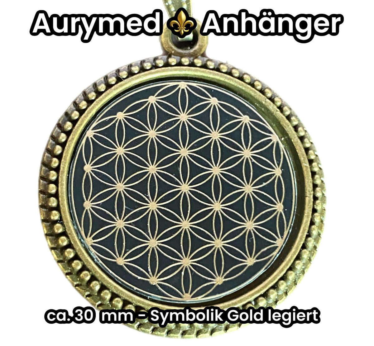 Amulett – Blume des Lebens – 25 mm / goldlegiert / schwarz – Produktansicht 1