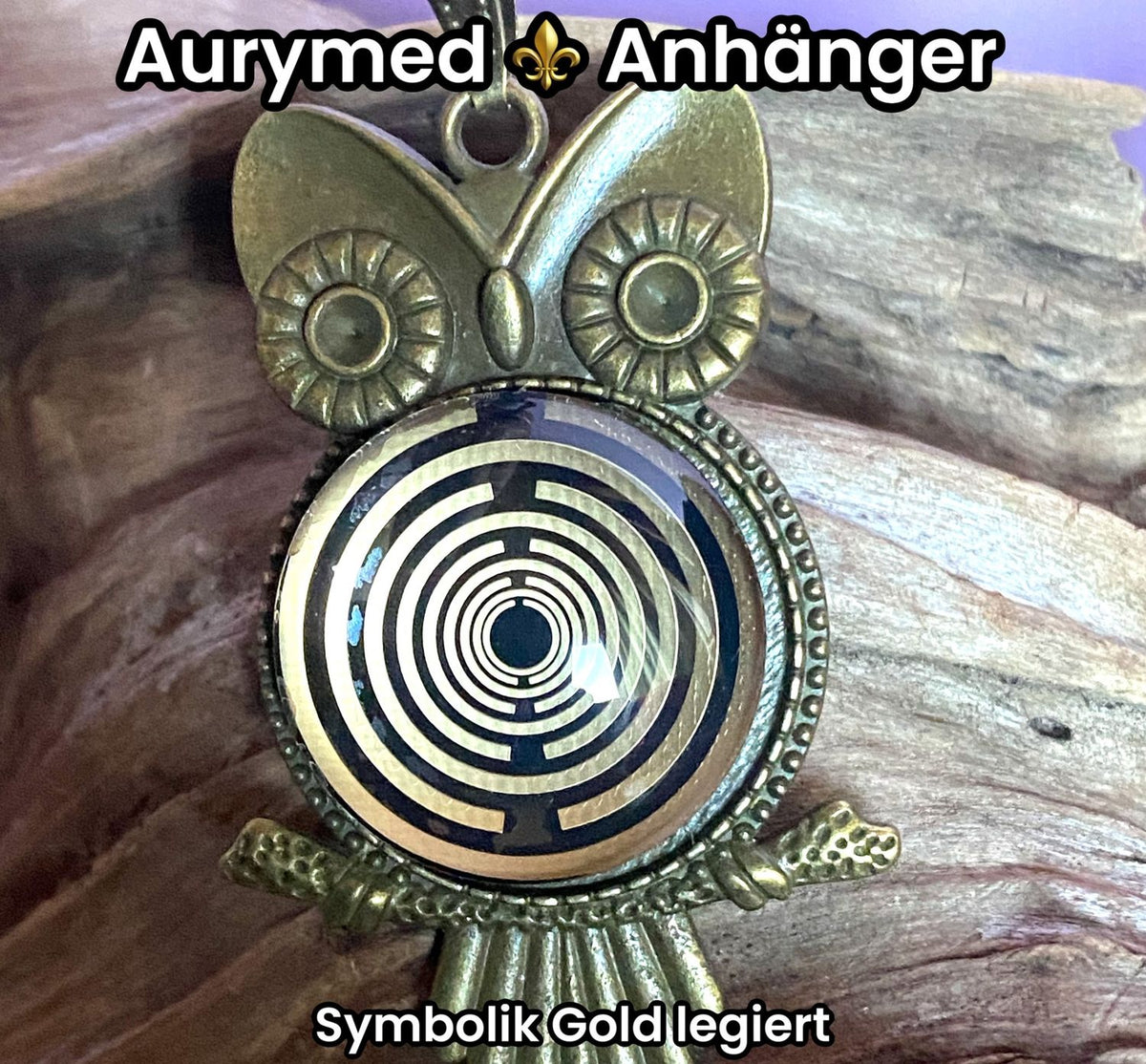 Amulett – Krafttier Eule – Lakhovsky MWO – goldlegiert / nachtschwarz – Produktansicht 1