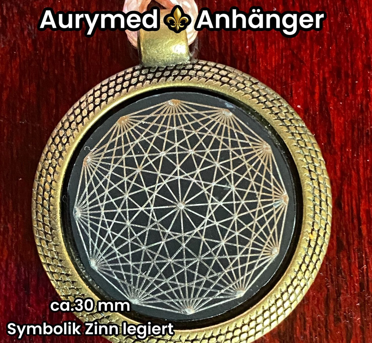 Amulett – Dodecagram als schwarzer 25 mm Coin – Dodecagram – 25 mm / zinnlegiert / Fassung bronzefarben – Produktansicht 1